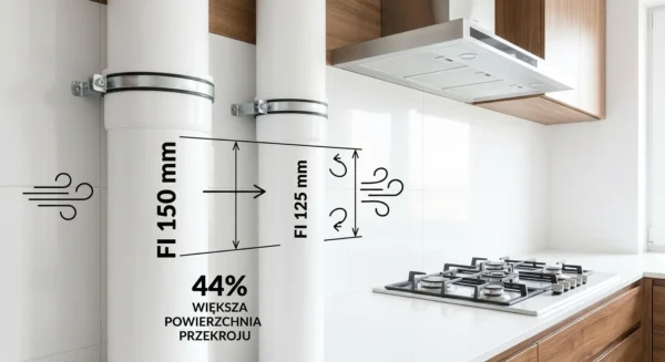 Jak dobrać średnicę rur do okapu i turbiny? Dlaczego fi 150 mm jest lepsze niż fi 125 mm